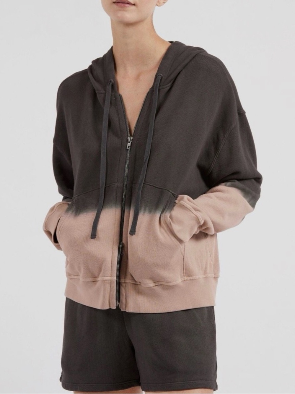 ATM Anthony Thomas Melillo Women's Dip Dye Full Zip Hoodie Gray XS Boho Cozy